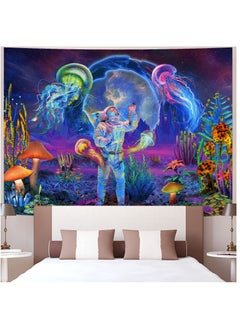 SYOSI Tapestry Wall Hanging, Astronaut& Jellyfish, Glow under UV Light, Tapestry for Bedroom Aesthetic, Home Decoration Living Room, Study, Party, Preppy Room Decor, 130×150cm  - Image 3