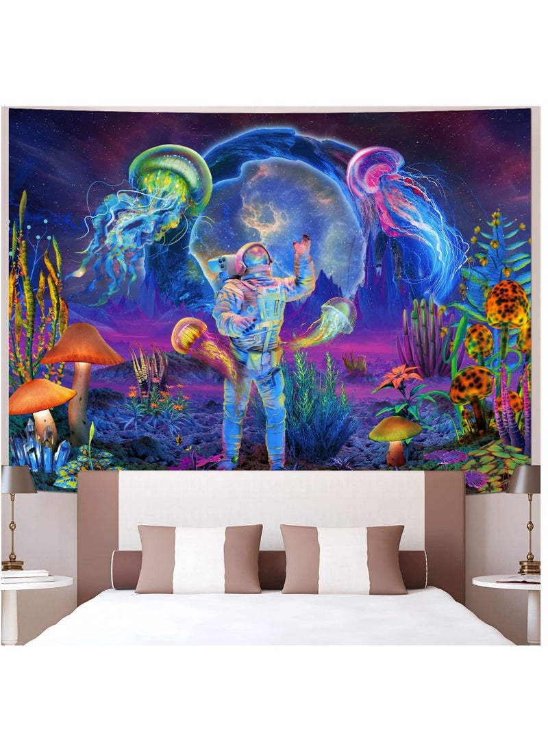 SYOSI Tapestry Wall Hanging, Astronaut& Jellyfish, Glow under UV Light, Tapestry for Bedroom Aesthetic, Home Decoration Living Room, Study, Party, Preppy Room Decor, 130×150cm  - Image 3