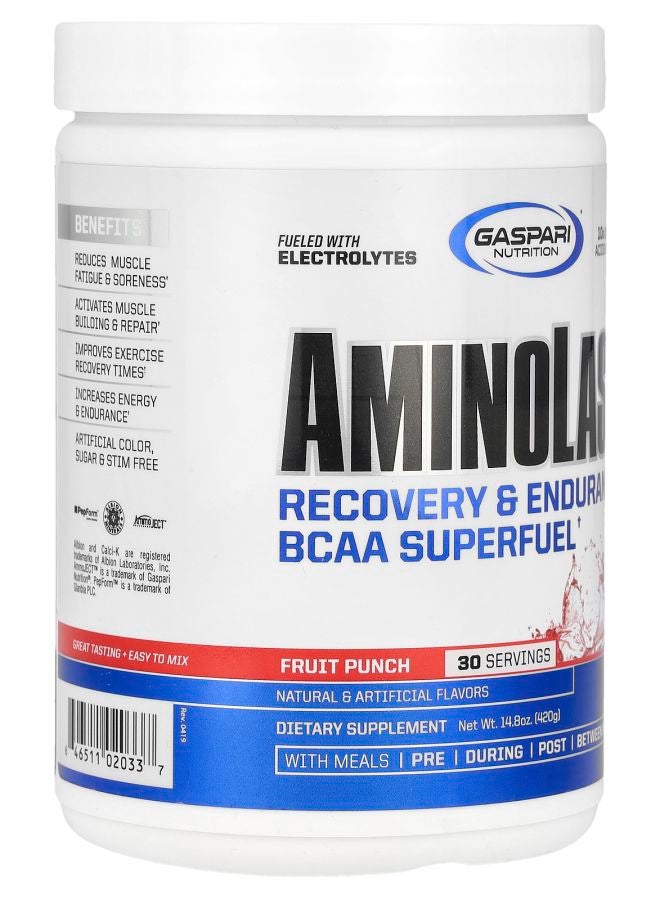 Gaspari Nutrition Aminolast® Recovery & Endurance BCAA Superfuel Fruit Punch 14.8 oz (420 g) - Image 2