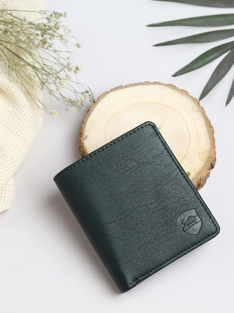 SAMTROH Men's Mini PU Leather Wallet | Slim Bi-Fold Wallet with 5 Card Slots, ID Slot, Coin Pocket, Secret Compartment & 2 Currency Sections | Ideal Purse for Men and Boys (GTK Green) - Image 2