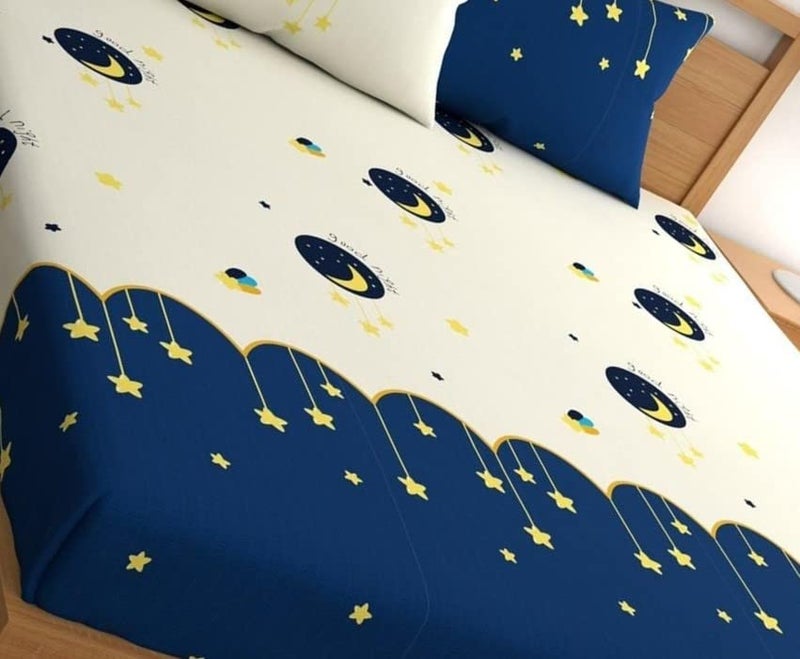 D Imports Doodle King Size Fully Elastic Fitted Bed Sheet Set fits up to 8 inches Mattress for Double Bed with 2 Pillow Covers Multi Color Moon  - Image 3