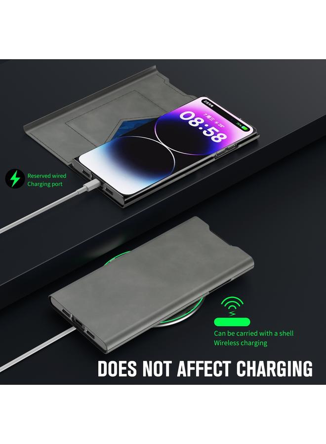 Zaboon Case For iPhone 13 Pro Magnetic Napa Texture Leather Phone Case with Holder - Image 2