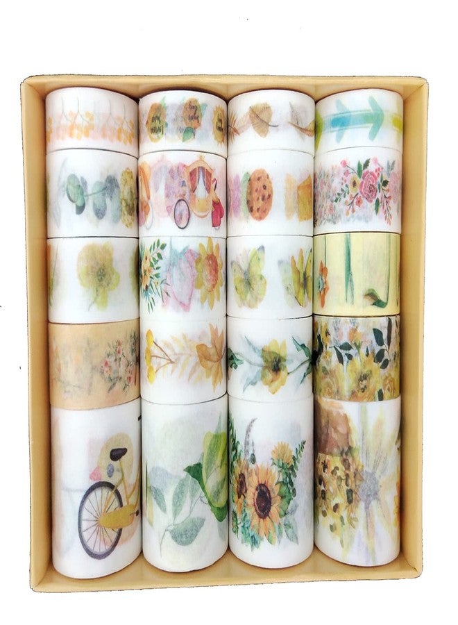 3A Featuretail 20 Rolls Washi Tape Set For Art and Crafts | Decorative Masking Tapes for Scrapbooking, Cute Washi Tapes For Journal | Bullet Journal Supplies (3 Sizes - 30MM, 15MM, 10MM, Yellow Shade) - Image 2