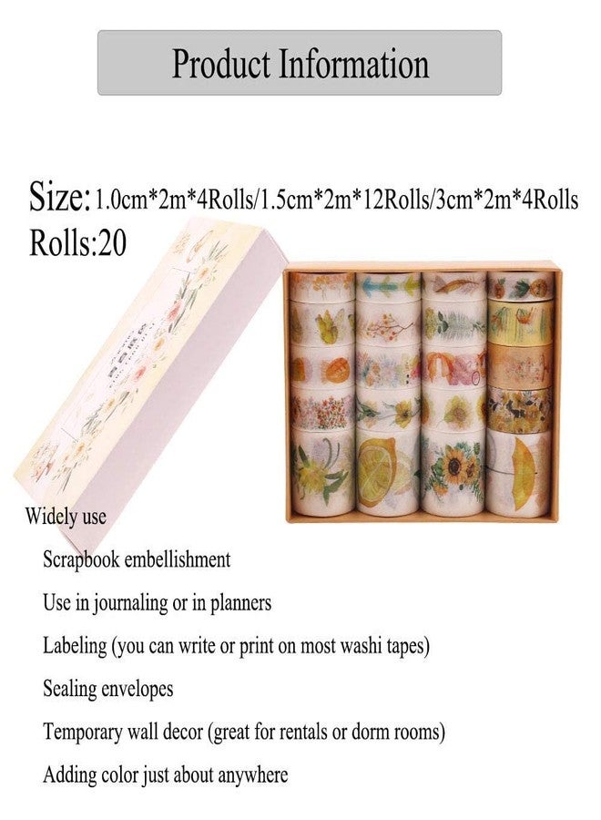 3A Featuretail 20 Rolls Washi Tape Set For Art and Crafts | Decorative Masking Tapes for Scrapbooking, Cute Washi Tapes For Journal | Bullet Journal Supplies (3 Sizes - 30MM, 15MM, 10MM, Yellow Shade) - Image 3