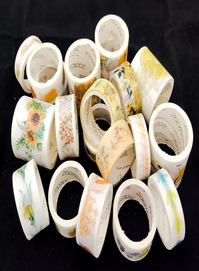 3A Featuretail 20 Rolls Washi Tape Set For Art and Crafts | Decorative Masking Tapes for Scrapbooking, Cute Washi Tapes For Journal | Bullet Journal Supplies (3 Sizes - 30MM, 15MM, 10MM, Yellow Shade) - Image 4