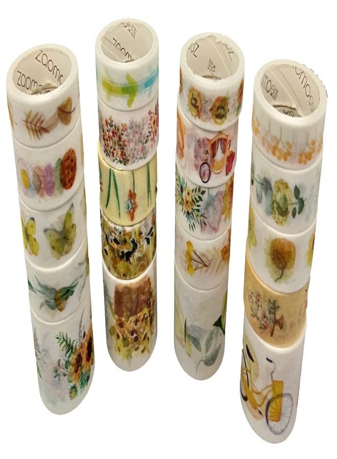 3A Featuretail 20 Rolls Washi Tape Set For Art and Crafts | Decorative Masking Tapes for Scrapbooking, Cute Washi Tapes For Journal | Bullet Journal Supplies (3 Sizes - 30MM, 15MM, 10MM, Yellow Shade) - Image 1