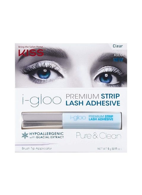 i-gloo Clear Strip Lash Adhesive with Glacial Extract, Hypoallergenic, Dermatologist Tested, Formaldehyde Free, Contact Lens Friendly, Strong Eyelash Glue with Brush Tip Applicator, 0.17 Ounce