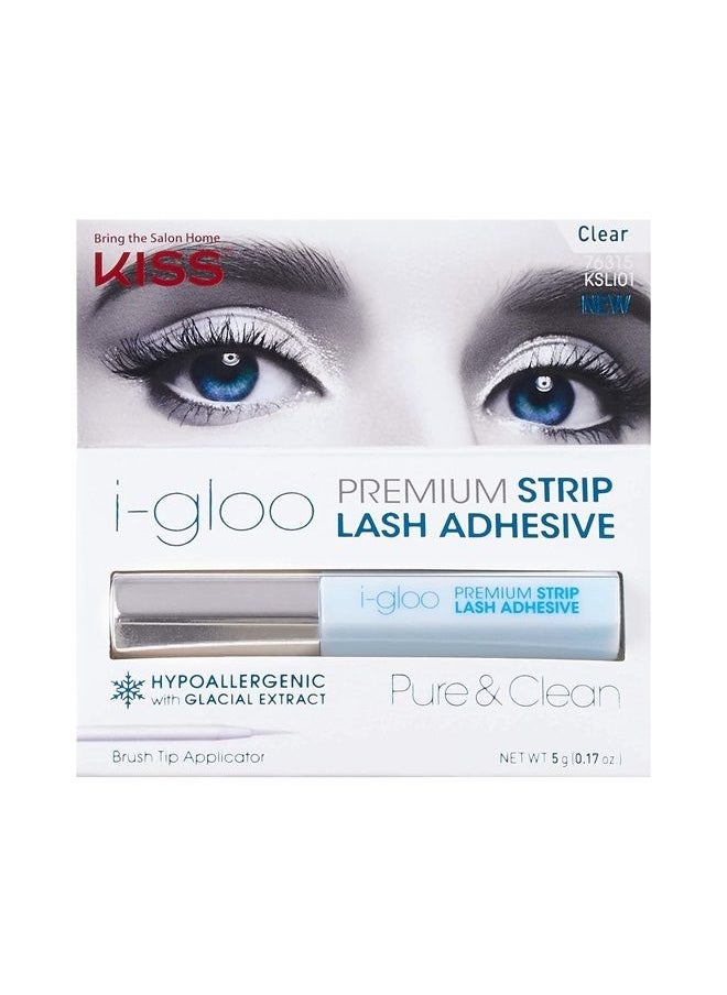 i-gloo Clear Strip Lash Adhesive with Glacial Extract, Hypoallergenic, Dermatologist Tested, Formaldehyde Free, Contact Lens Friendly, Strong Eyelash Glue with Brush Tip Applicator, 0.17 Ounce