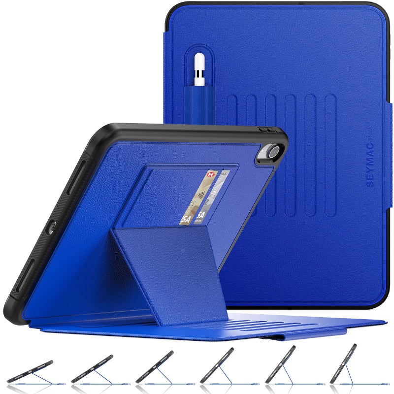 SEYMAC stock Case for iPad A16 11th10th Generation 11109 Strong Magnetic Auto Sleep Shockproof Case with Absorbing MultiAngles Stand Pen Holder Card Slot Blue