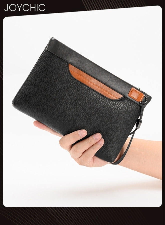 Joychic حقيبة كلاتش محمولة للأعمال للرجال أنيقة مقاومة للماء بسعة كبيرة محفظة طويلة حقيبة هاتف محمول سوداء - Image 1
