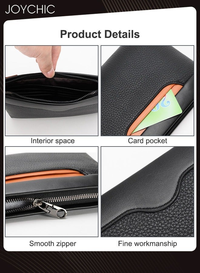 Joychic حقيبة كلاتش محمولة للأعمال للرجال أنيقة مقاومة للماء بسعة كبيرة محفظة طويلة حقيبة هاتف محمول سوداء - Image 4
