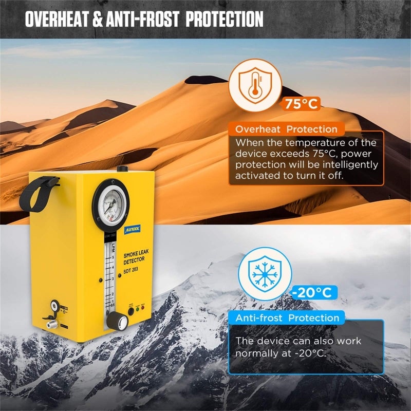 Autool جهاز AUTOOL للكشف عن تسرب الدخان في السيارات، جهاز كشف تسرب نظام EVAP مع مضخة هواء/مؤشر تدفق/مقياس ضغط لجميع المركبات DC12V - Image 4