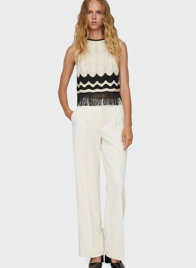 MANGO Fringe Hem Color Block Crop Top