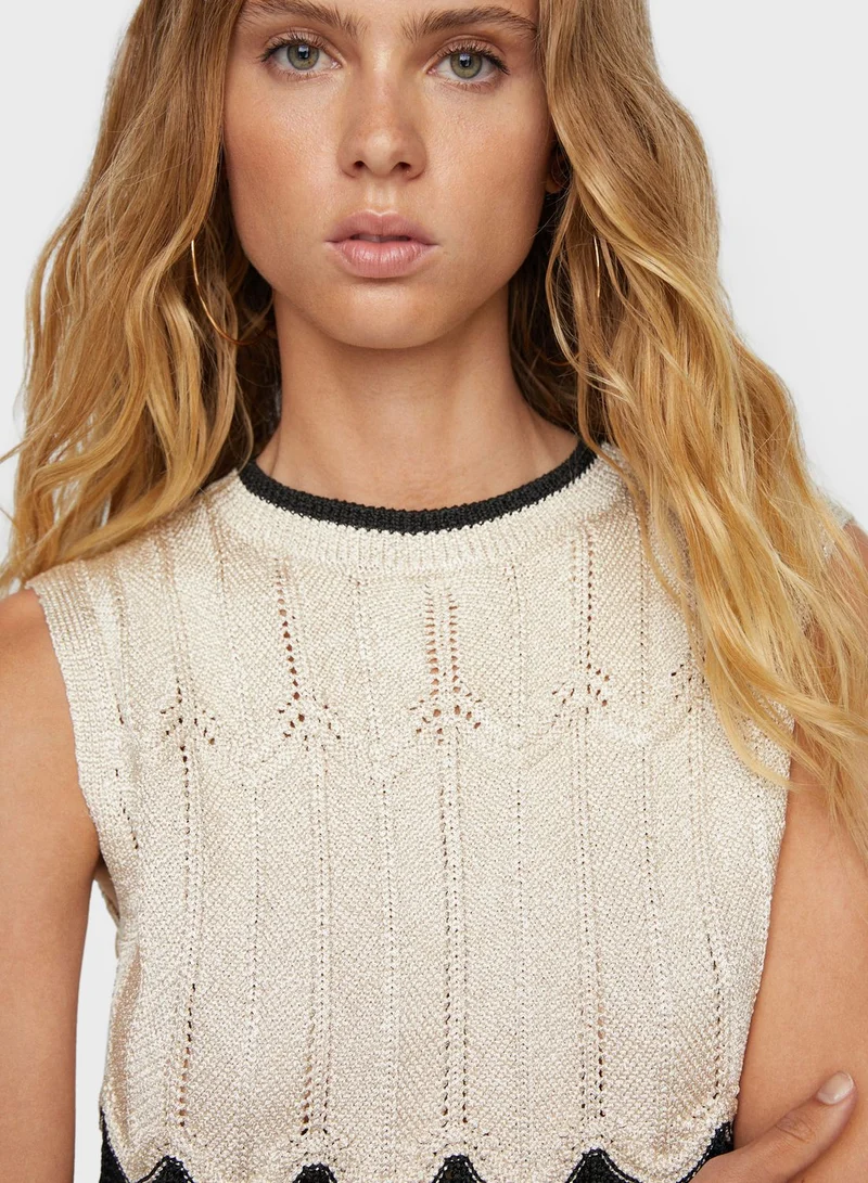 MANGO Fringe Hem Color Block Crop Top
