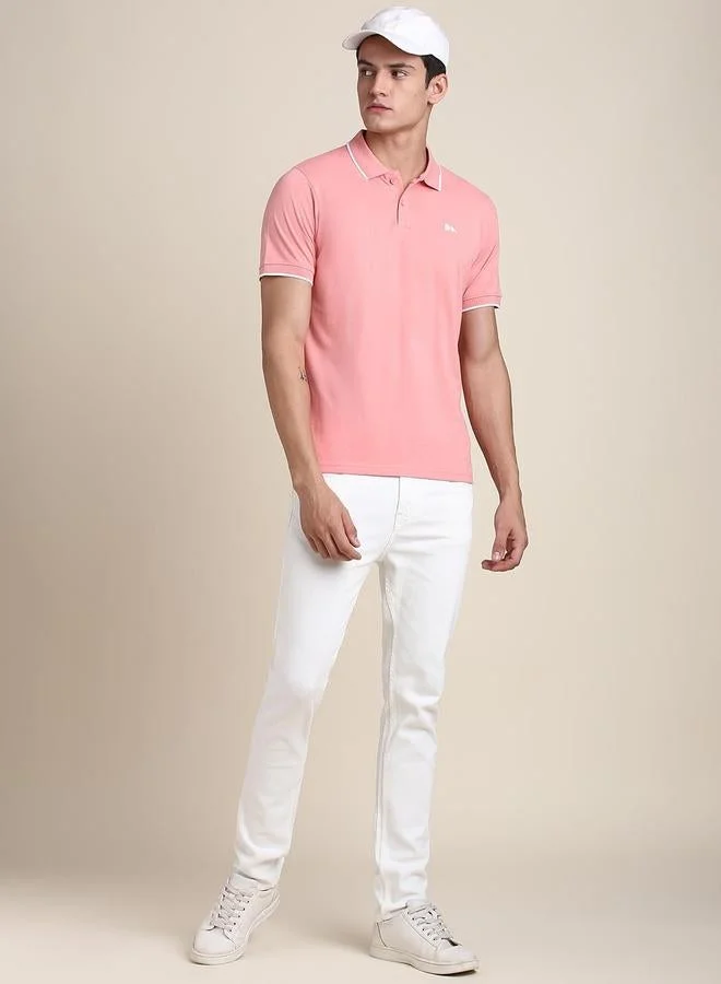 دينيس لينغو تيشيرت بولو رجالي وردي سادة مقاس عادي قطن 1% نصف كم كاجوال