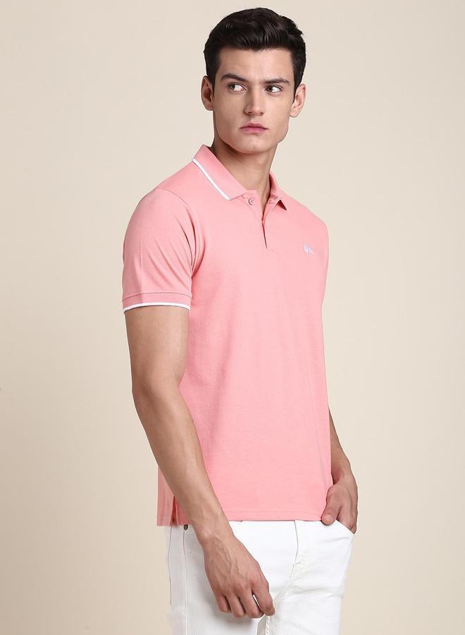 Dennis Lingo Pink Solid Regular Fit Polo Neck T-shirt for Men - 100% Cotton, Half Sleeves, Casual, - Image 1