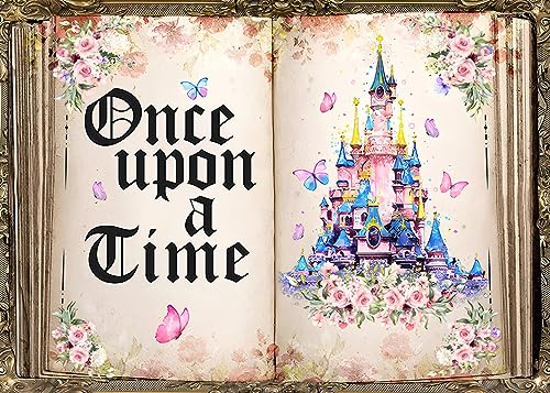 LYCGS 7x5ft Once Upon a Time Fairy Tale Books Backdrop Pink Floral Butterfly Colored Castle Princess Fairytale Birthday Party Decoration X174 - Image 1