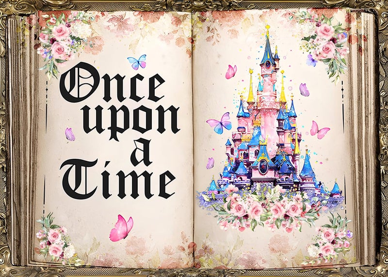 LYCGS 7x5ft Once Upon a Time Fairy Tale Books Backdrop Pink Floral Butterfly Colored Castle Princess Fairytale Birthday Party Decoration X174 - Image 2