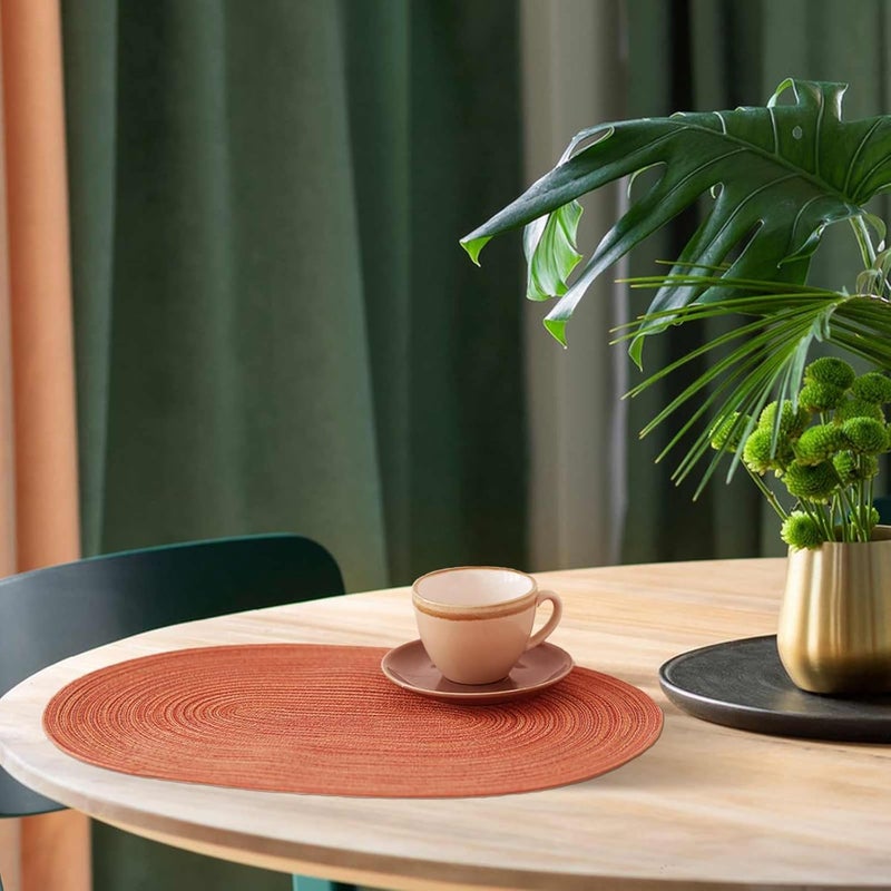 Noctiflorous Noctiflorous Oval Braided Placemats Set of 8 Woven 12x18 Inch Non Slip Washable Heat Resistant Place Mats Round Tablemats for Dining Kitchen Party Daily Table Decor Dinner Mats 10 Orange 8 - Image 4