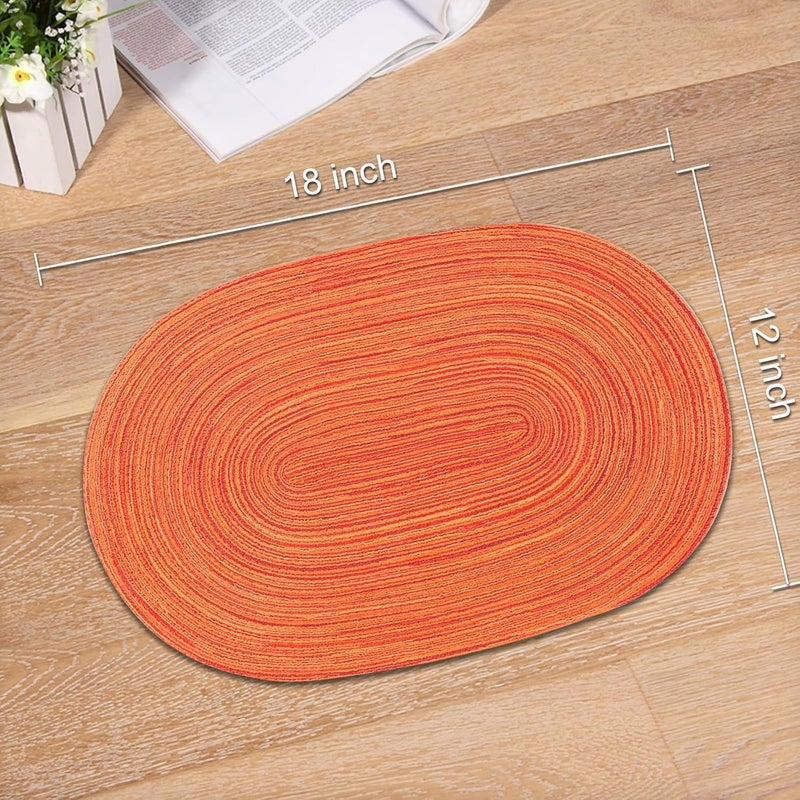 Noctiflorous Noctiflorous Oval Braided Placemats Set of 8 Woven 12x18 Inch Non Slip Washable Heat Resistant Place Mats Round Tablemats for Dining Kitchen Party Daily Table Decor Dinner Mats 10 Orange 8 - Image 2