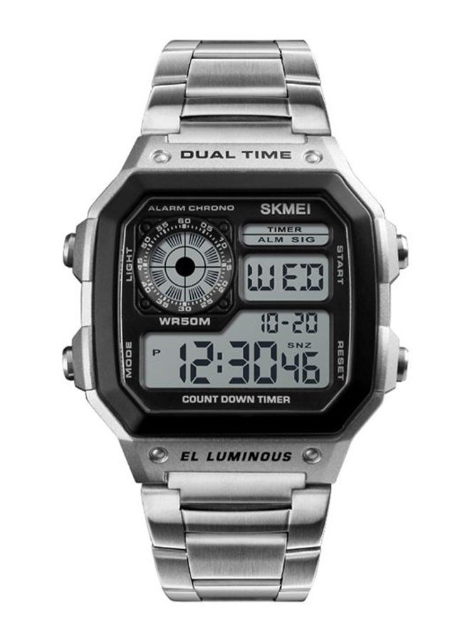 SKMEI Men's Stainless Steel Digital Watch J1335 - 43mm Silver Case 50M Water Resistance & Chronograph - for Outdoor & Daily Wear Adjustable Band - Image 1