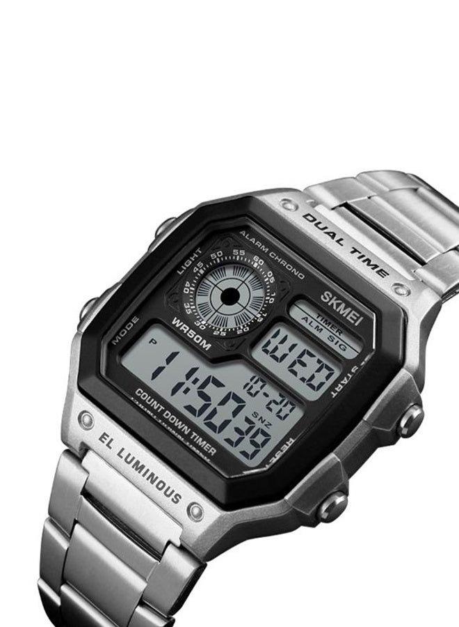 SKMEI Men's Stainless Steel Digital Watch J1335 - 43mm Silver Case 50M Water Resistance & Chronograph - for Outdoor & Daily Wear Adjustable Band - Image 2