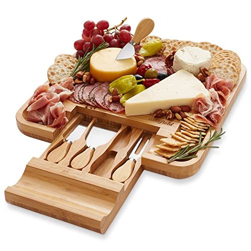 Casafield Bamboo Cheese Board and Knife Gift Set, Wooden Charcuterie Board Meat and Cheese Platter for Entertaining, Housewarming, Birthday, Wedding - Image 1