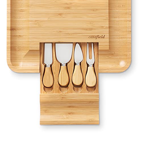 Casafield Bamboo Cheese Board and Knife Gift Set, Wooden Charcuterie Board Meat and Cheese Platter for Entertaining, Housewarming, Birthday, Wedding - Image 4