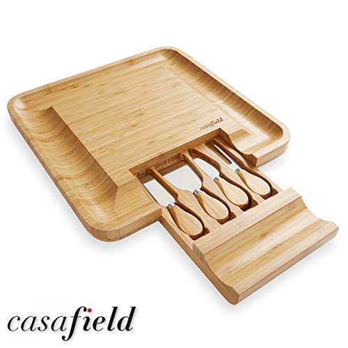 Casafield Bamboo Cheese Board and Knife Gift Set, Wooden Charcuterie Board Meat and Cheese Platter for Entertaining, Housewarming, Birthday, Wedding - Image 2