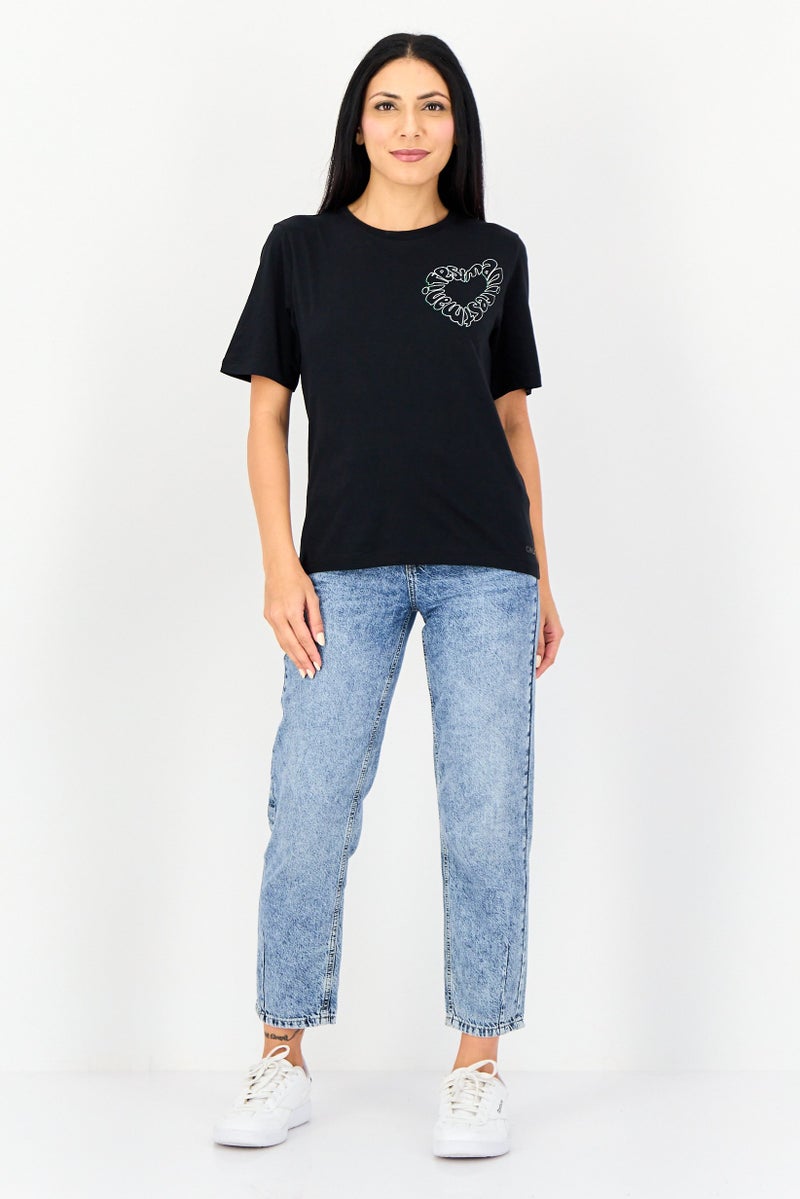 ONLY Women Crew Neck Short Sleeve Graphic Print T-Shirt, Black - Image 4