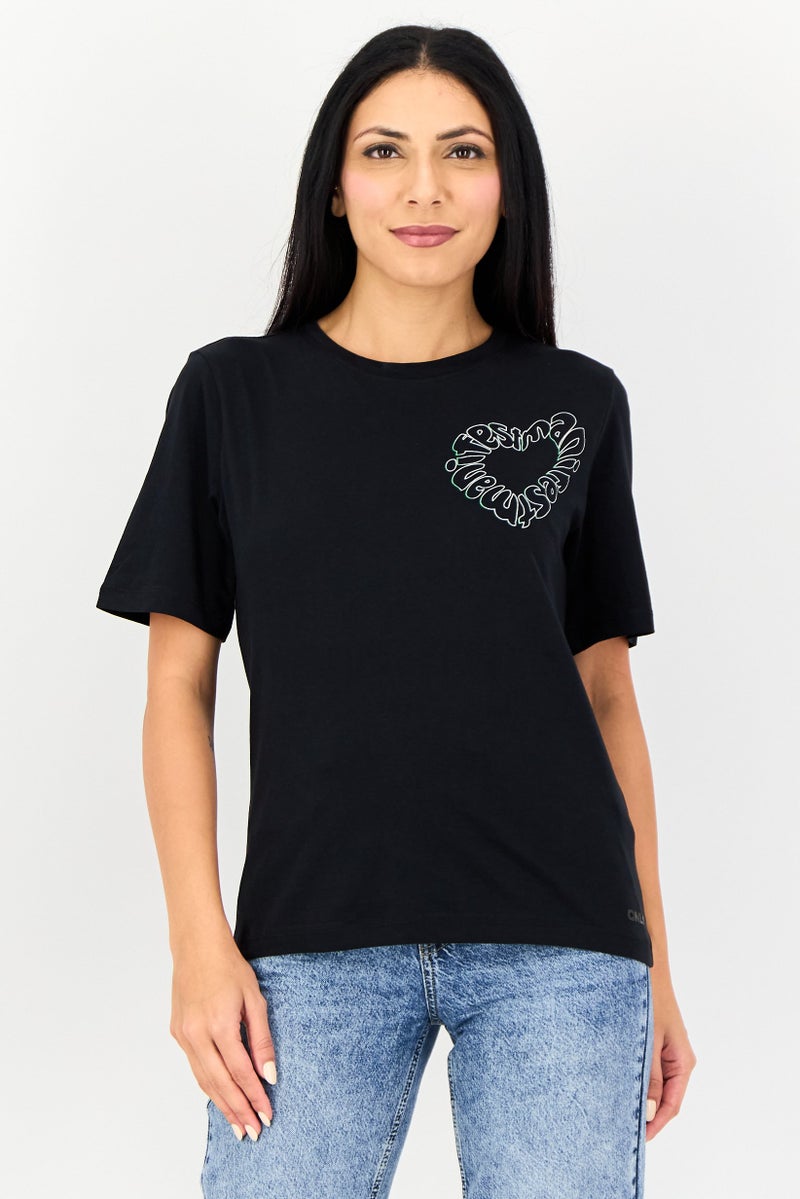 ONLY Women Crew Neck Short Sleeve Graphic Print T-Shirt, Black - Image 1