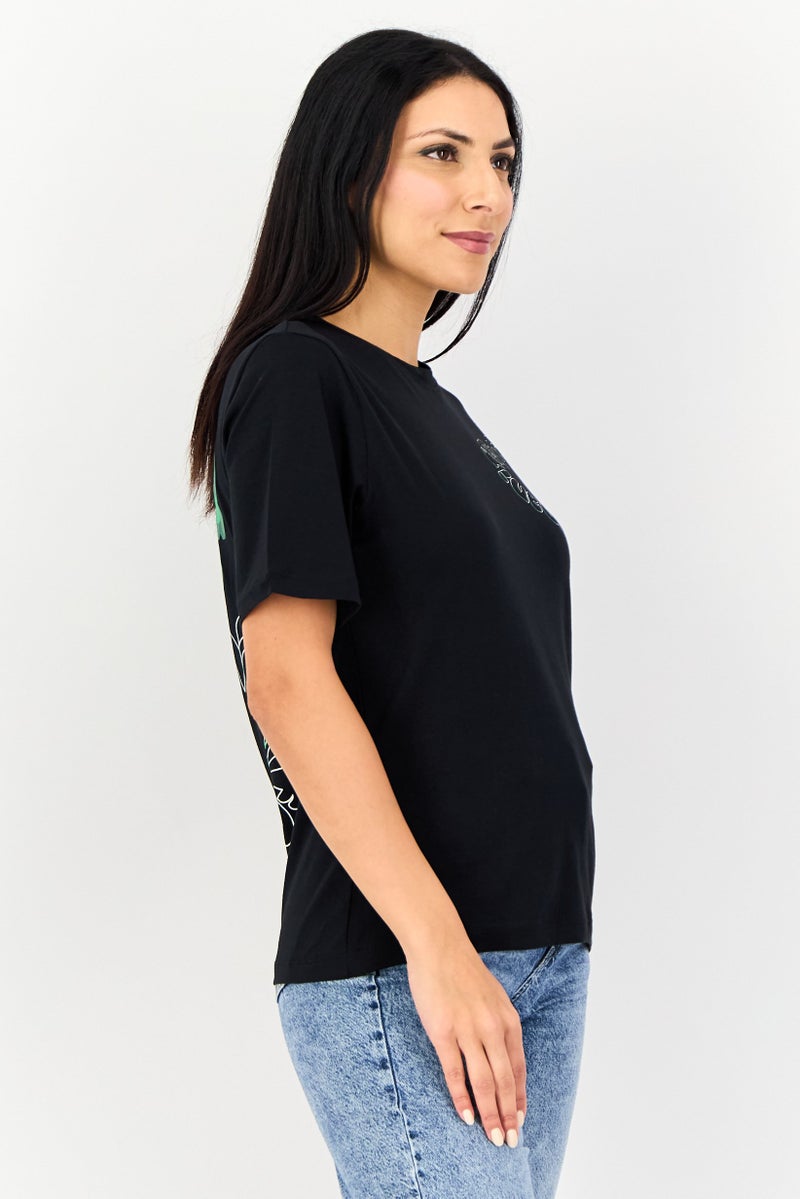 ONLY Women Crew Neck Short Sleeve Graphic Print T-Shirt, Black - Image 2