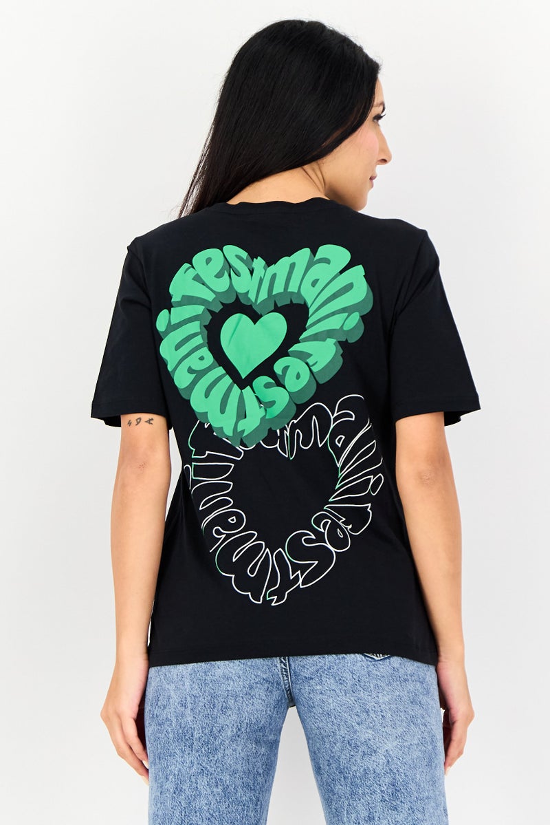 ONLY Women Crew Neck Short Sleeve Graphic Print T-Shirt, Black - Image 3