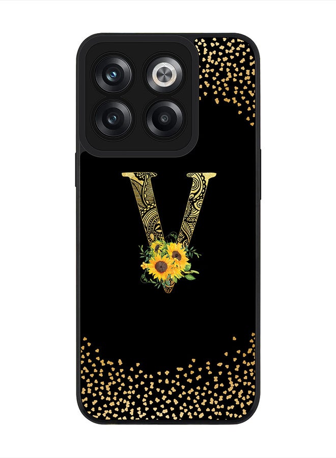 Stylizedd Rugged Black edge case for OnePlus 10T, Slim fit Rubber Edges  -  Custom Monogram Initial Letter Mandala Floral Pattern Alphabet- V  (Black ) - Image 1