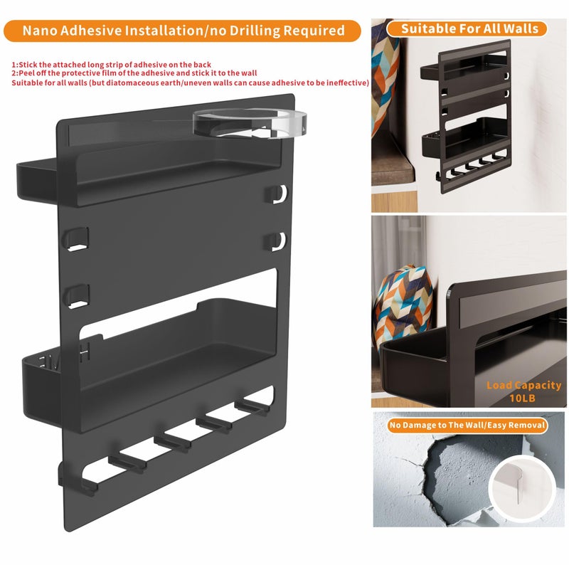 Yieach Bedside Shelf for Dorm Bed,Rv,Small Room and Nightstand,Wall Mounted Floating Shelves and Bedside Wall Organizer for Remote,Phone Holder,Charging Shelf,Cute Bedroom Decor for College Girl,Black - Image 4