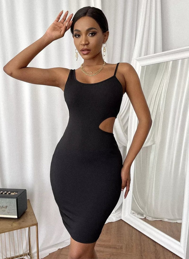 Solid Cut Out Side Bodycon Dress  - Image 4