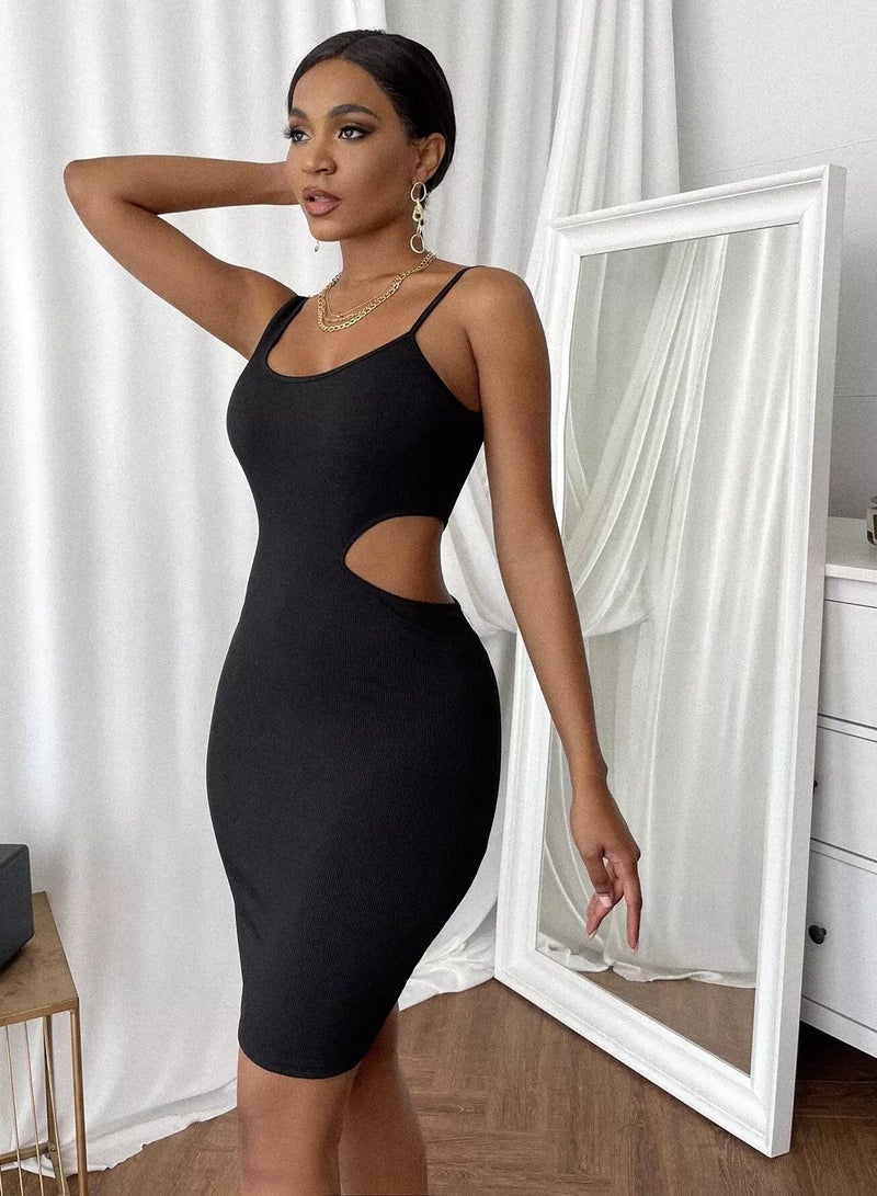 Solid Cut Out Side Bodycon Dress  - Image 1