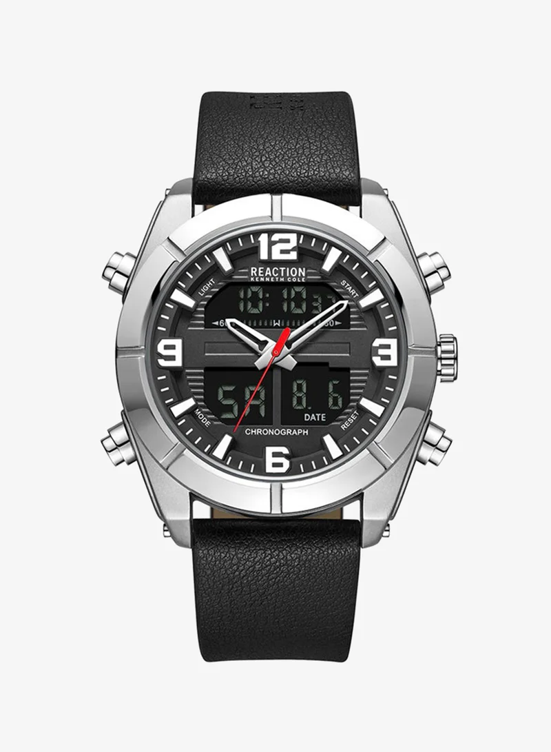 Kenneth Cole Reaction Analogue - Digital Gents Watch With Black Synthetic Leather Strap 46mm - KRWGD9005503