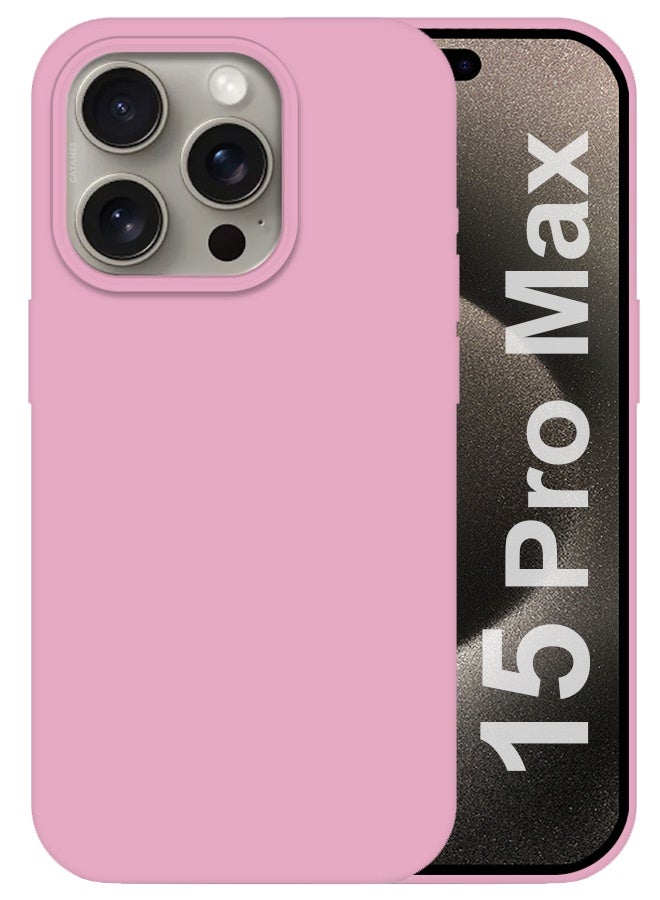 CATANES iPhone 15 Pro Max Case Silicone Case Full Body Protective Cover Shockproof Slim Phone Case Anti-Scratch Soft Microfiber Lining Pink - Image 1