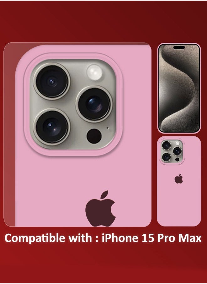 CATANES - iPhone 15 Pro Max Case Silicone Case Full Body Protective Cover Shockproof Slim Phone Case Anti-Scratch Soft Microfiber Lining Pink - Image 1