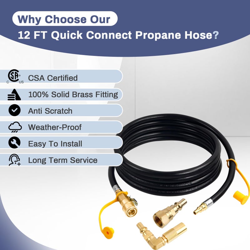 Iococee Upgraded 12FT RV Quick Connect Propane Hose for RV to Grill, Low Pressure Quick Connect Propane Hose with Elbow Adapter for 17" and 22" Blackstone Griddles/Grills - Image 5