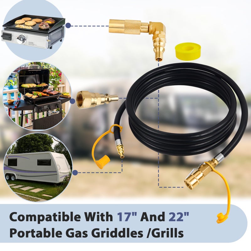 Iococee Upgraded 12FT RV Quick Connect Propane Hose for RV to Grill, Low Pressure Quick Connect Propane Hose with Elbow Adapter for 17" and 22" Blackstone Griddles/Grills - Image 3