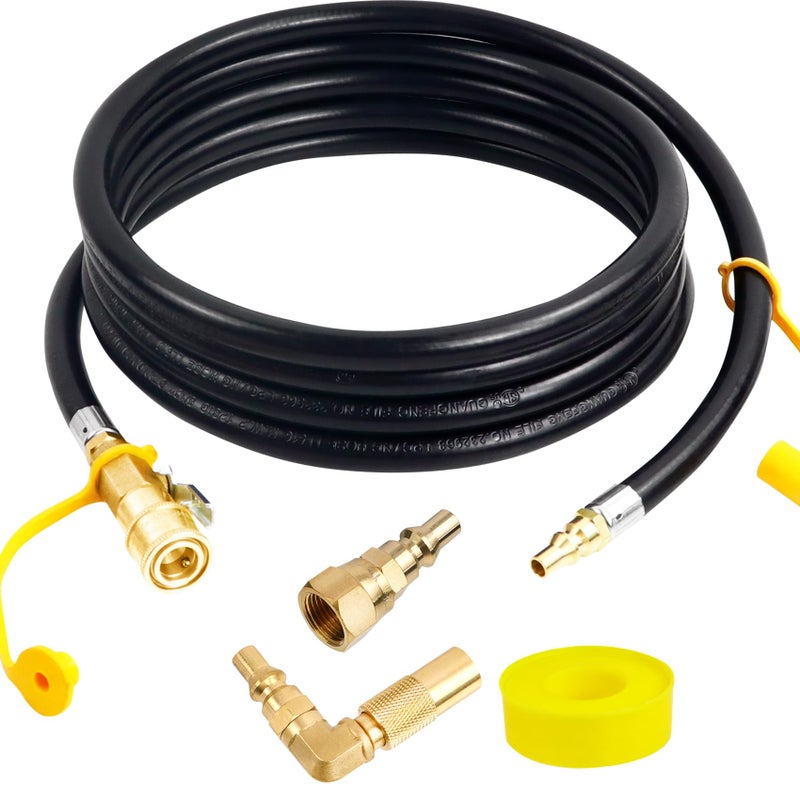 Iococee Upgraded 12FT RV Quick Connect Propane Hose for RV to Grill, Low Pressure Quick Connect Propane Hose with Elbow Adapter for 17" and 22" Blackstone Griddles/Grills - Image 1