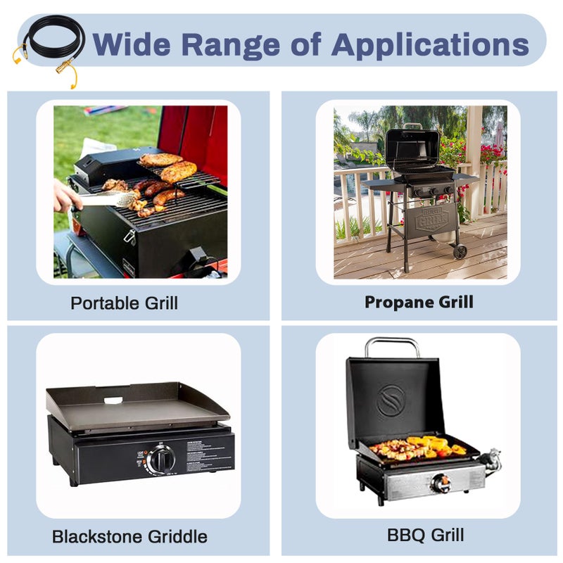 Iococee Upgraded 12FT RV Quick Connect Propane Hose for RV to Grill, Low Pressure Quick Connect Propane Hose with Elbow Adapter for 17" and 22" Blackstone Griddles/Grills - Image 4