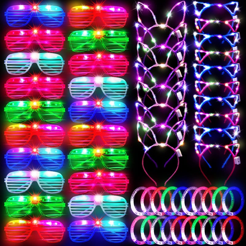 Elcoho 60 Pieces Glow in the Dark Party Supplies LED Light Up Toy Party Favors Includes 20 LED Shutter Glasses 20 Glow Headbands 20 LED Glow Bracelets Neon Party Favors for Glow Party Birthday - Image 2