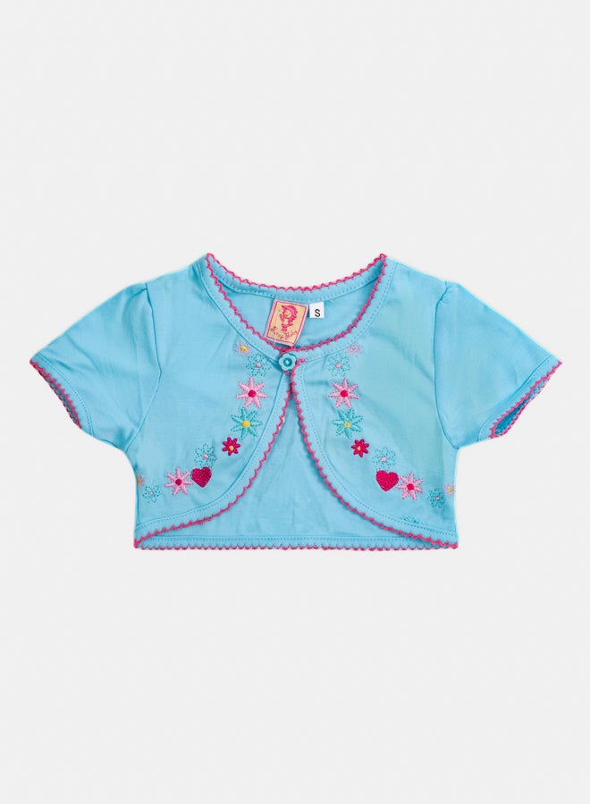 جاكيت بوليرو فيروزي للبنات بتطريز زهور