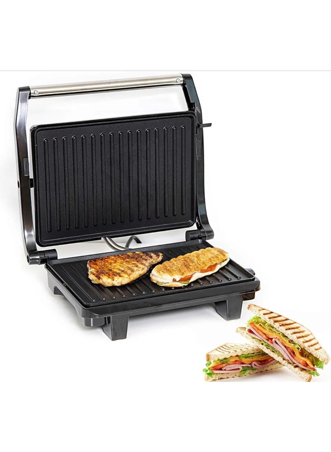 Contact Grill Maker – Non-Stick Plates, Stainless Steel Body, Cool Touch Handles | Power & Ready Indicators | Overheat Protection | Electric Sandwich & Panini Press Grill