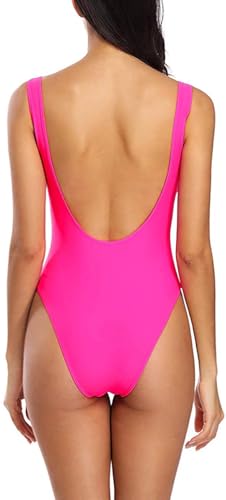MIAIULIA Women's Retro 80s/90s Inspired High Cut Low Back One Piece Padding Swimwear Bathing Suits Hot Pink Pad S - Image 4