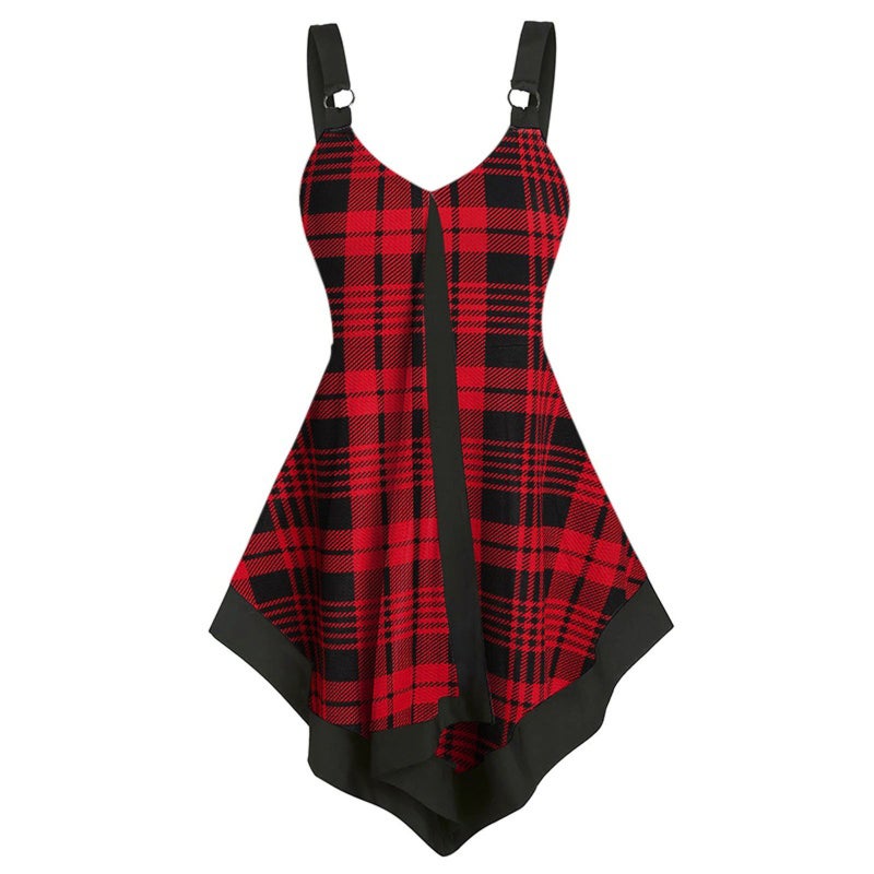 Ladies Plaid Tank Top Comfortable Sleeveless Dress 9122 Purple  - Image 2