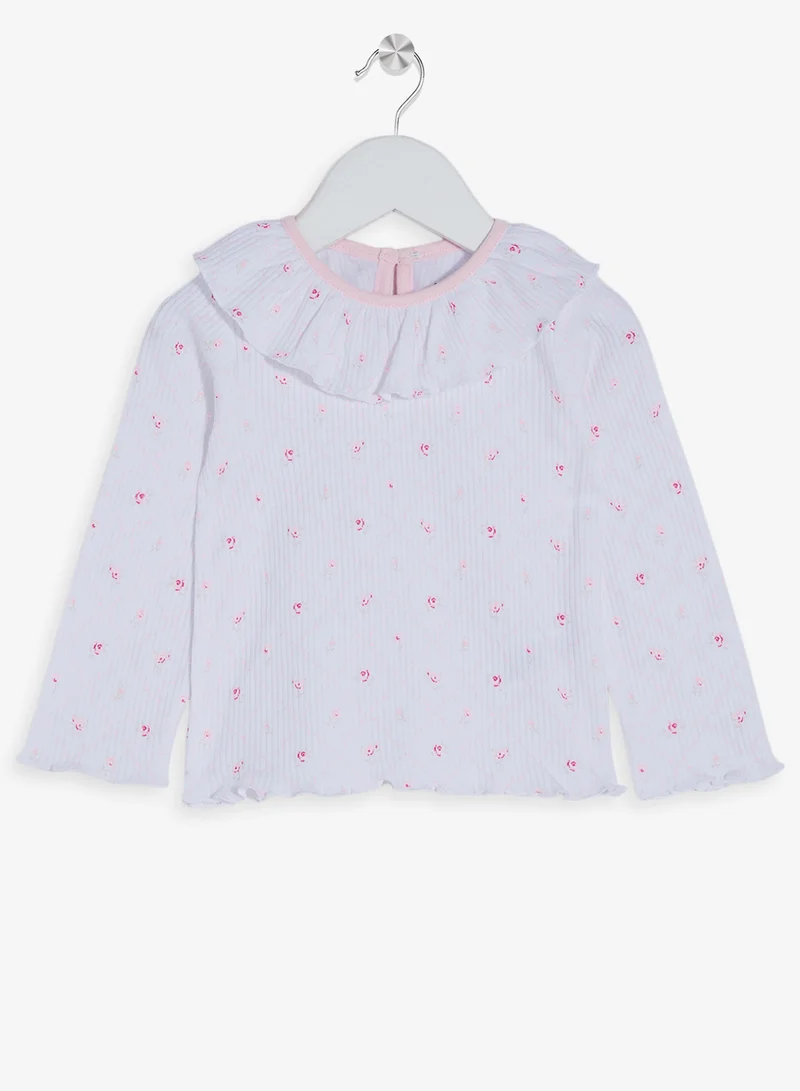 ريبلز مع نمشي تيشيرت بناتي بأكمام طويلة وياقة مكشكشة